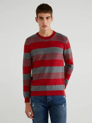 Men's Striped Sweater,Red/Grey