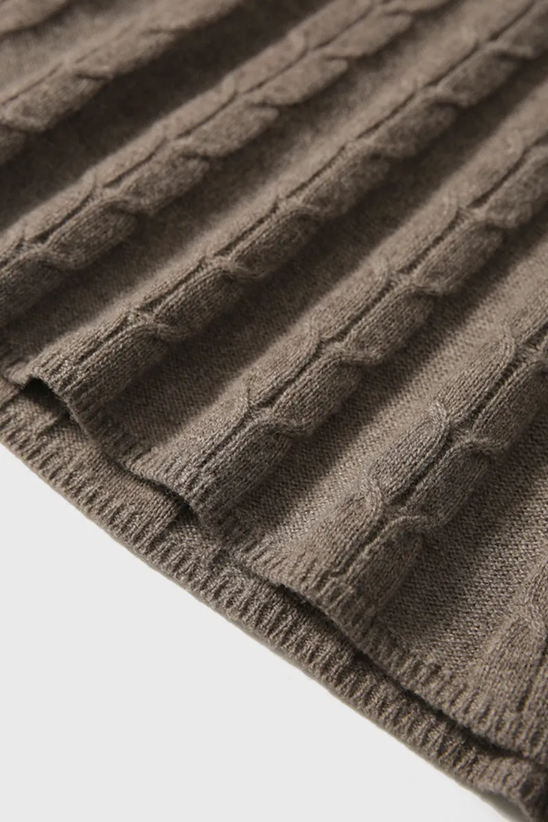 Merino Wool & Cashmere Blend A-Line Cable Knit Midi Sweater Skirt