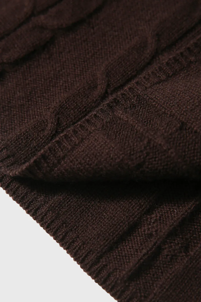 Merino Wool & Cashmere Blend A-Line Cable Knit Midi Sweater Skirt