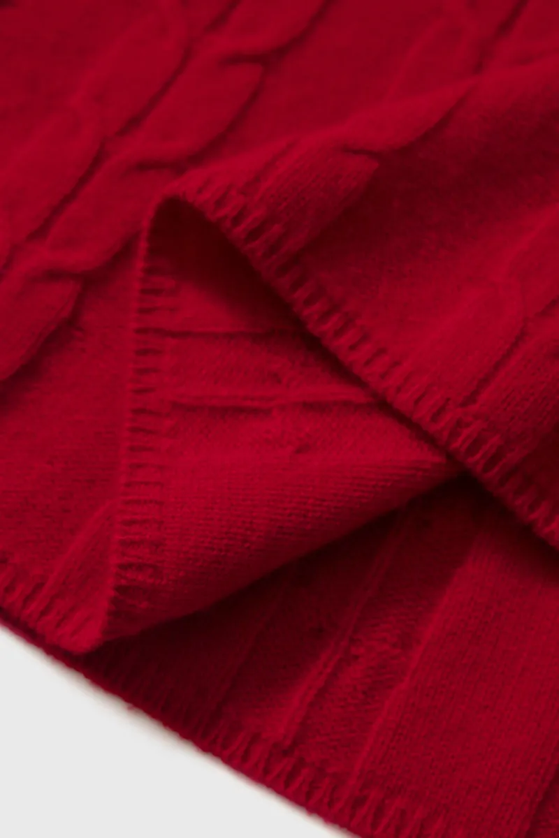 Merino Wool & Cashmere Blend A-Line Cable Knit Midi Sweater Skirt