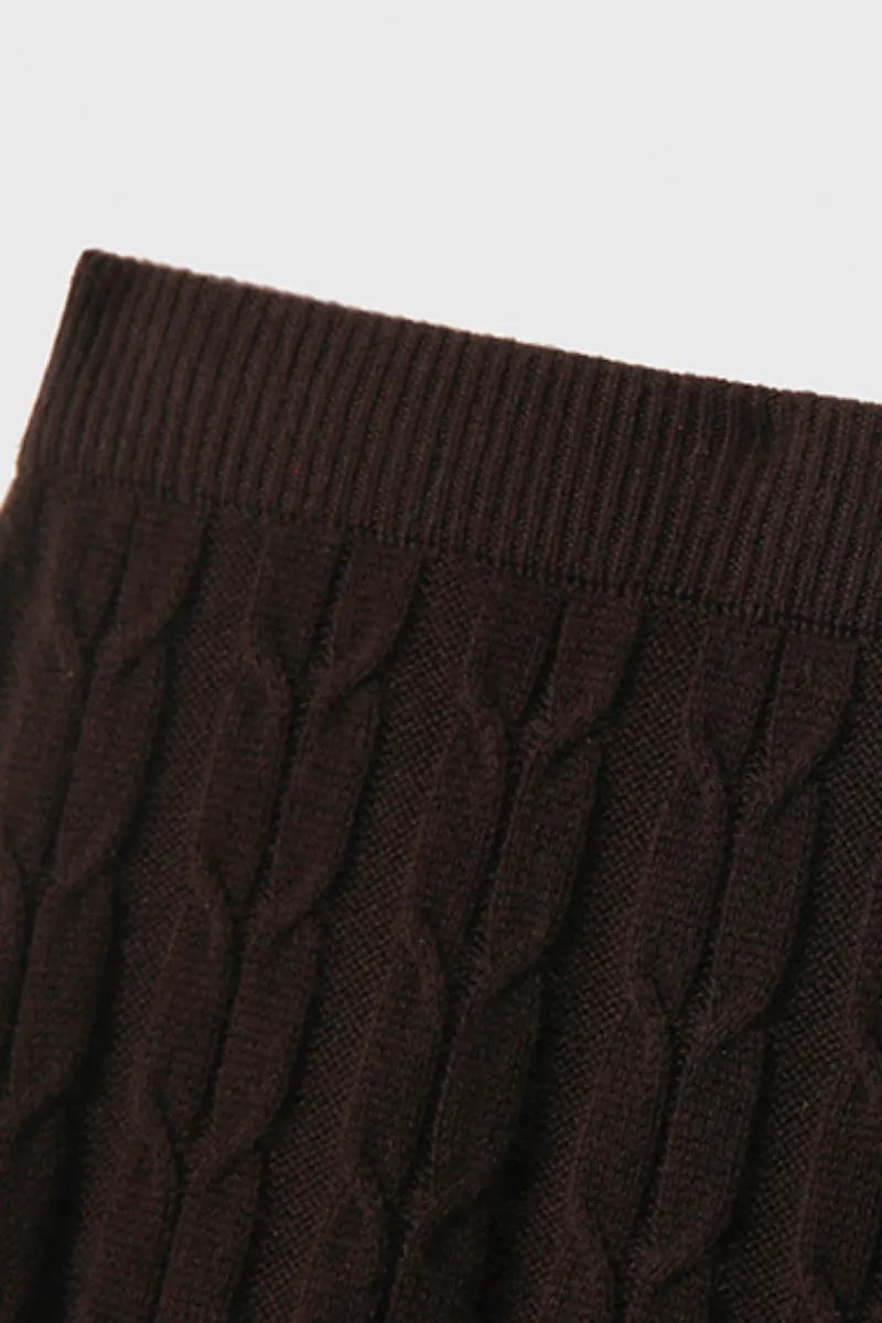 Merino Wool & Cashmere Blend A-Line Cable Knit Midi Sweater Skirt