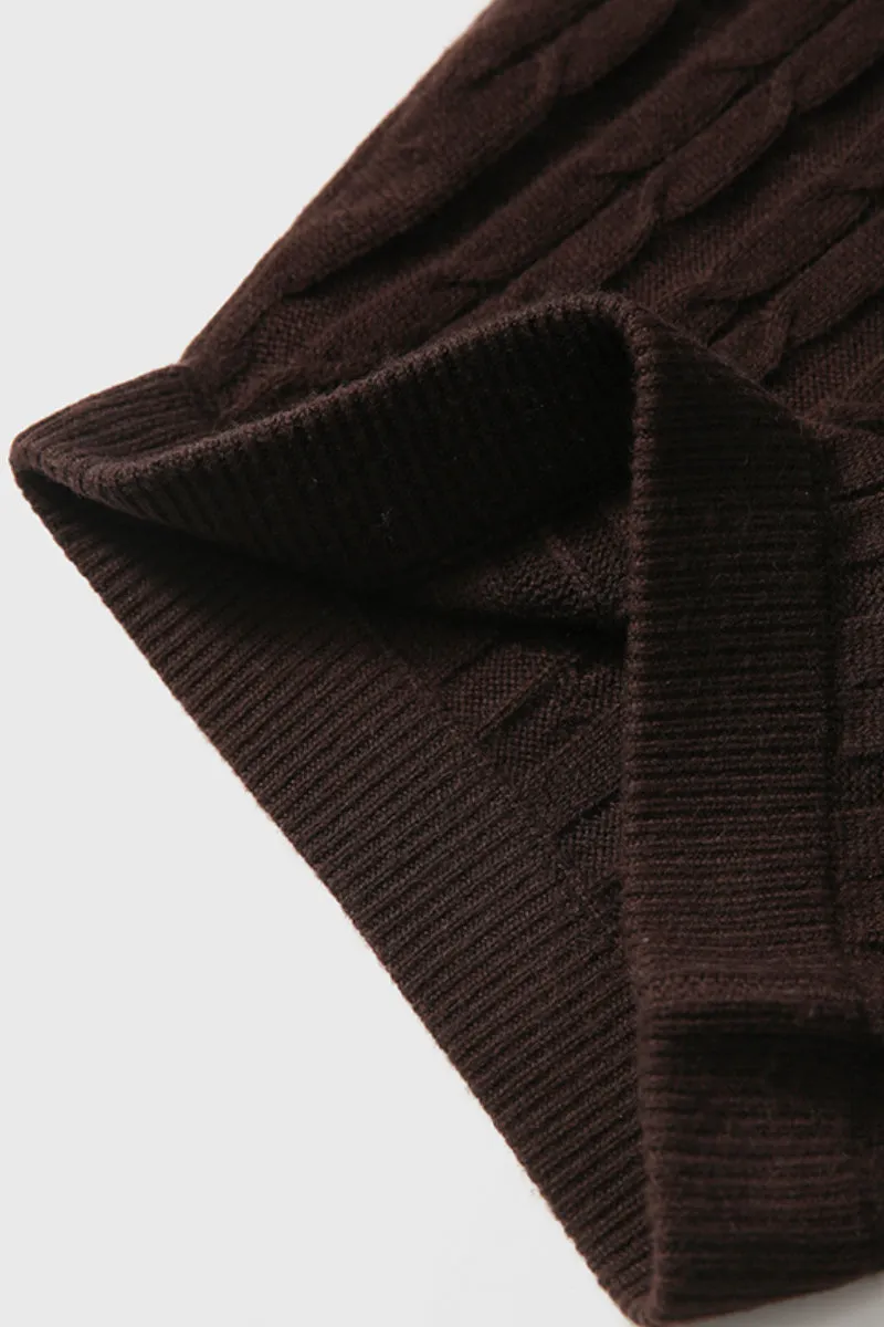Merino Wool & Cashmere Blend A-Line Cable Knit Midi Sweater Skirt