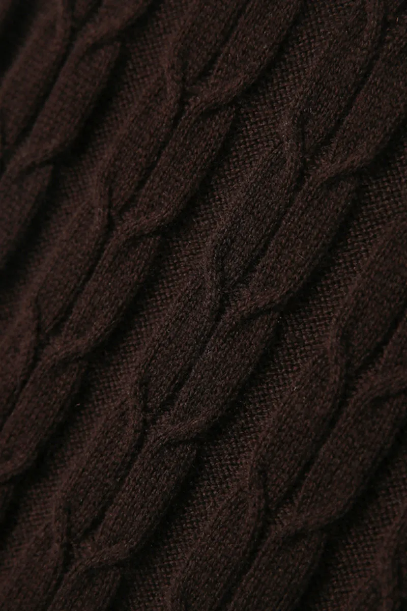 Merino Wool & Cashmere Blend A-Line Cable Knit Midi Sweater Skirt