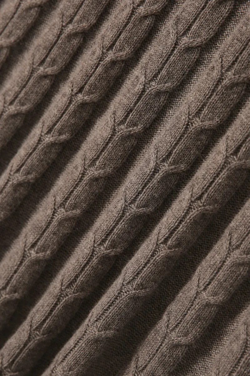 Merino Wool & Cashmere Blend A-Line Cable Knit Midi Sweater Skirt