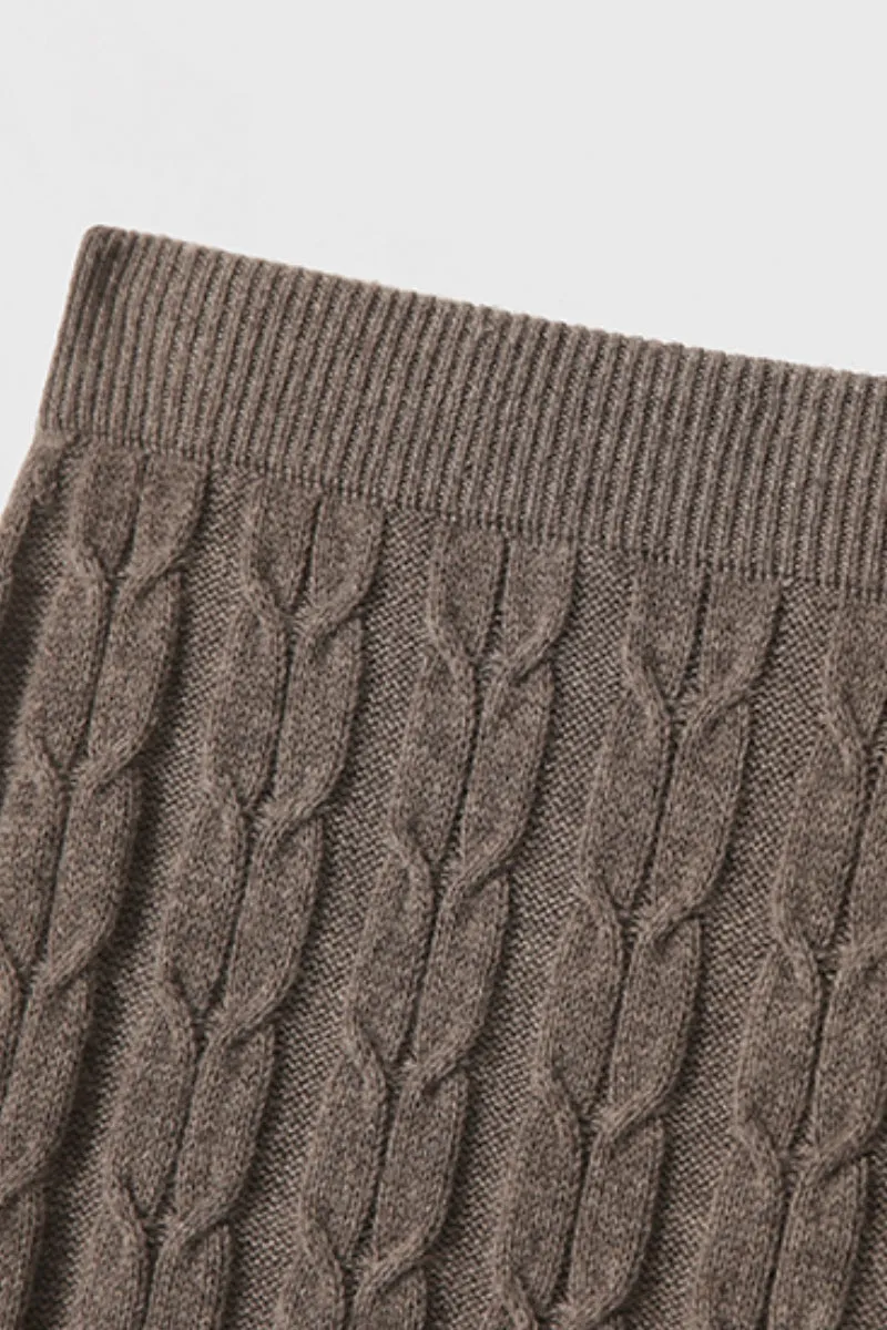 Merino Wool & Cashmere Blend A-Line Cable Knit Midi Sweater Skirt