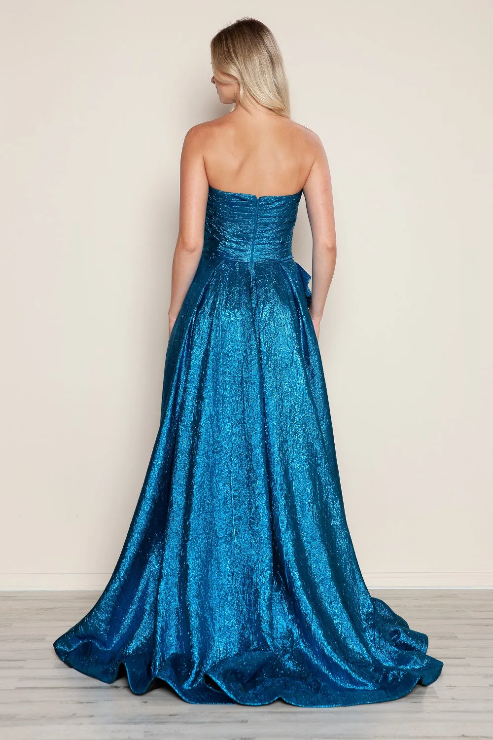 Metallic Strapless A-line Gown by Poly USA 9720