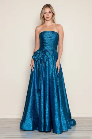 Metallic Strapless A-line Gown by Poly USA 9720