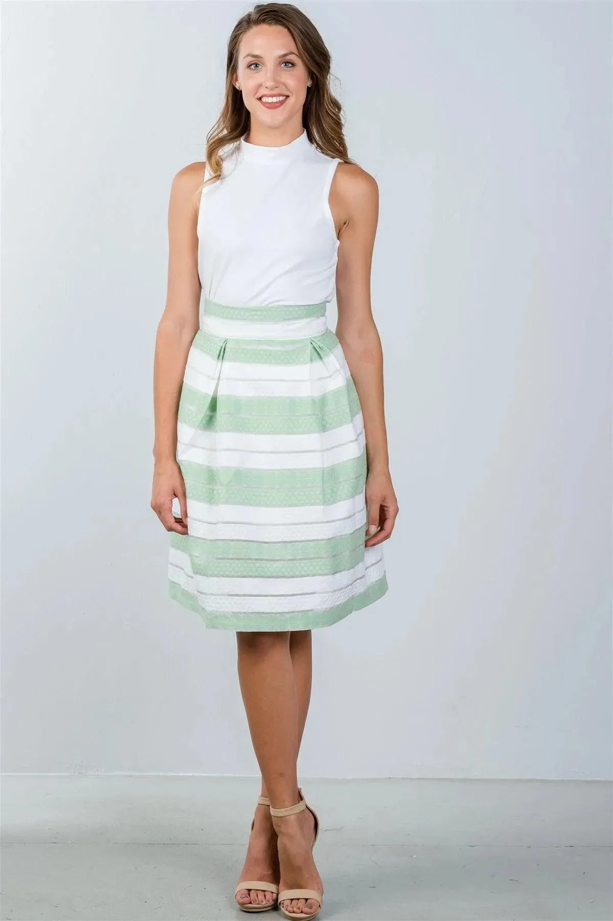 Mint Sheer Stripe Midi Skirt / 2-2-2