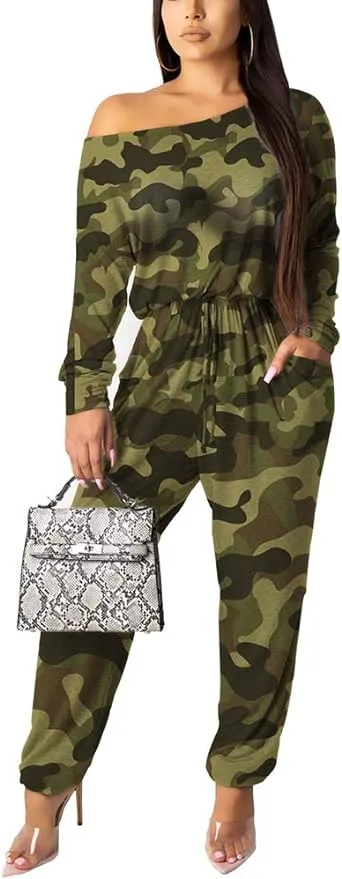 New Women Casual Summer Jumpsuit - Camouflage One Piece Romper Wide Leg Pantsuit Set Playsuit Sz XXL! Retails $51 