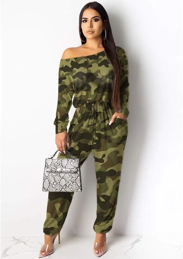 New Women Casual Summer Jumpsuit - Camouflage One Piece Romper Wide Leg Pantsuit Set Playsuit Sz XXL! Retails $51 