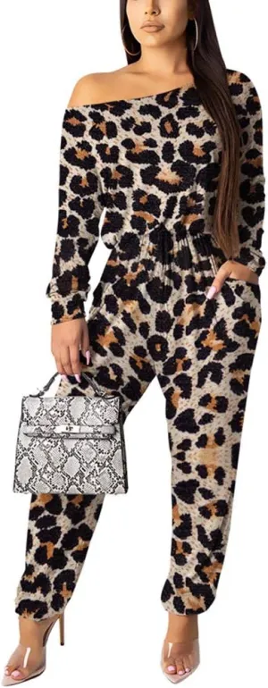 New Women Casual Summer Jumpsuit - Leopard One Piece Romper Wide Leg Pantsuit Set Playsuit Sz XXL! Retails $51 