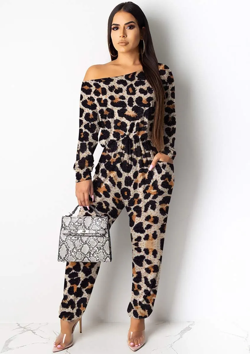New Women Casual Summer Jumpsuit - Leopard One Piece Romper Wide Leg Pantsuit Set Playsuit Sz XXL! Retails $51 
