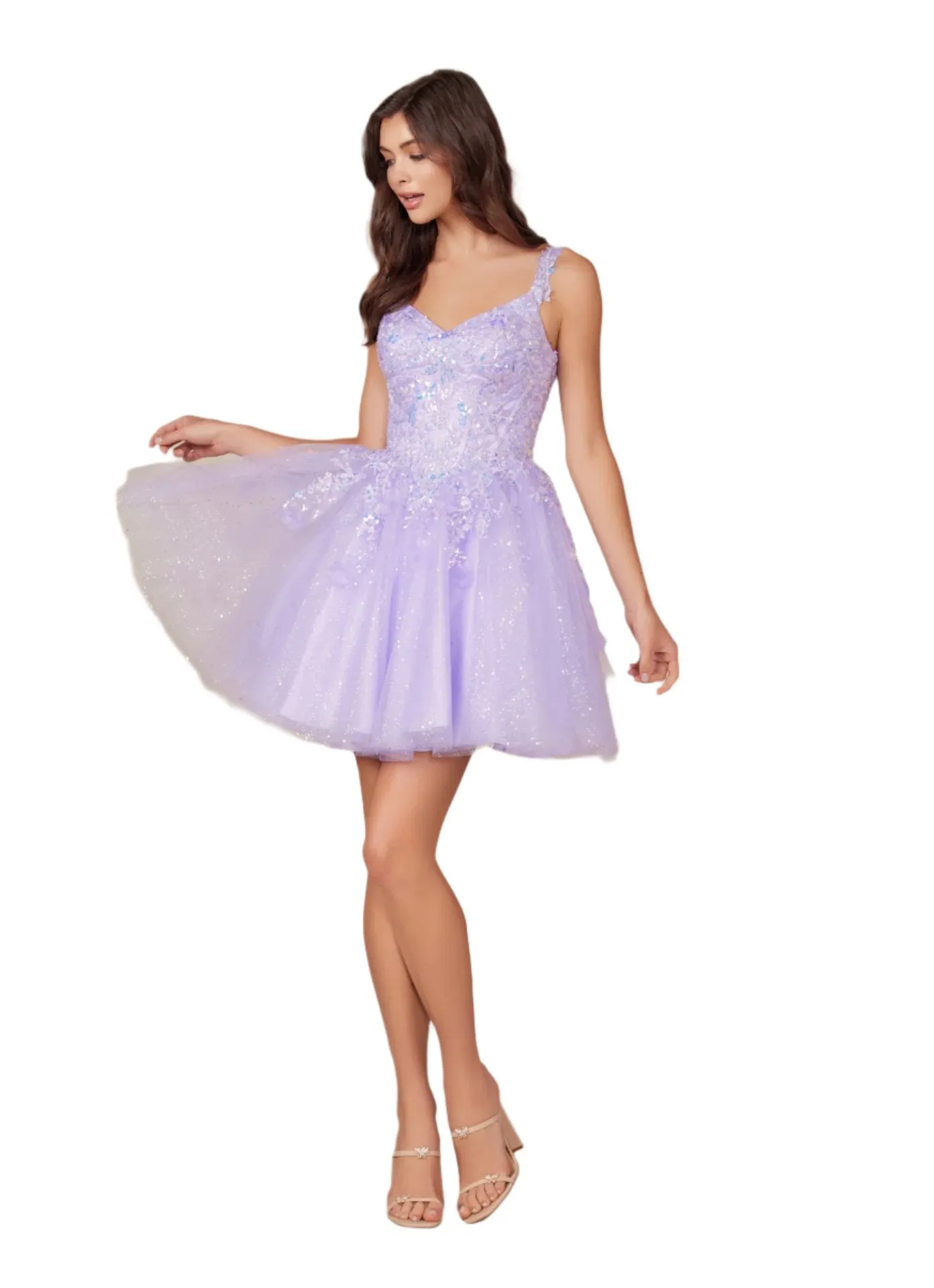 Nox Anabel H846 Size 6, 14 Lilac Short Shimmer Lace Homecoming Dress Sequin Corset Cocktail Gown