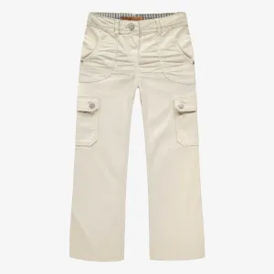 Pantalon crème cargo coupe régulière à jambes larges en denim twill extensible, enfant  || Cream cargo pants, regular fit, wide-leg in stretch twill denim, child