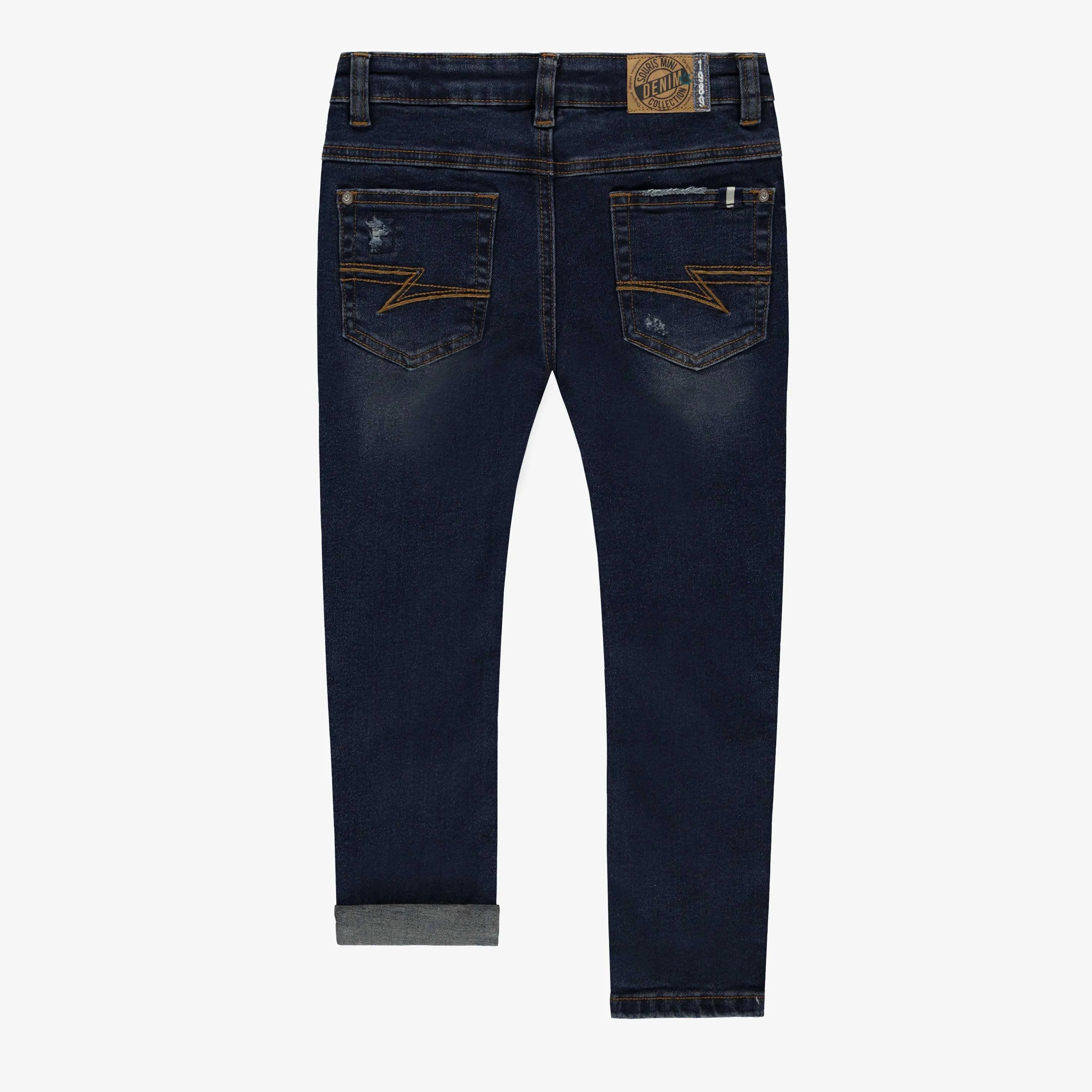 Pantalon en denim bleu foncé effet délavé, enfant || Dark blue denim pants with faded effect, child