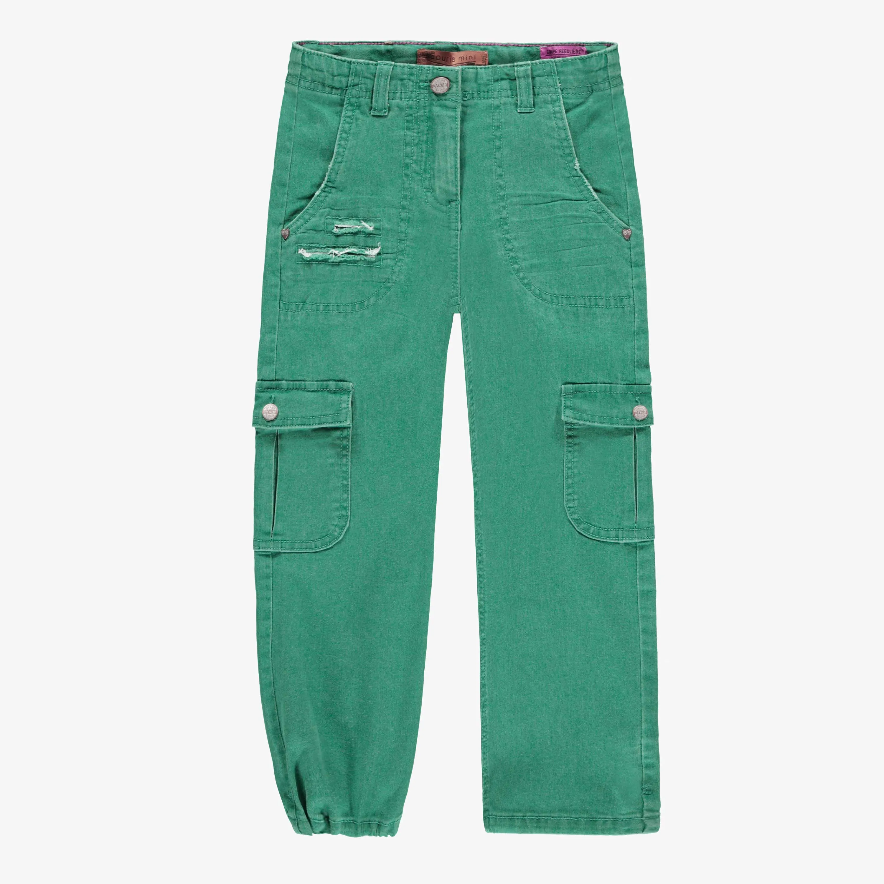 Pantalon en denim lyocell turquoise à poches cargo, enfant || Turquoise lyocell denim pants with cargo pockets, child