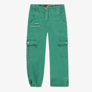 Pantalon en denim lyocell turquoise à poches cargo, enfant || Turquoise lyocell denim pants with cargo pockets, child