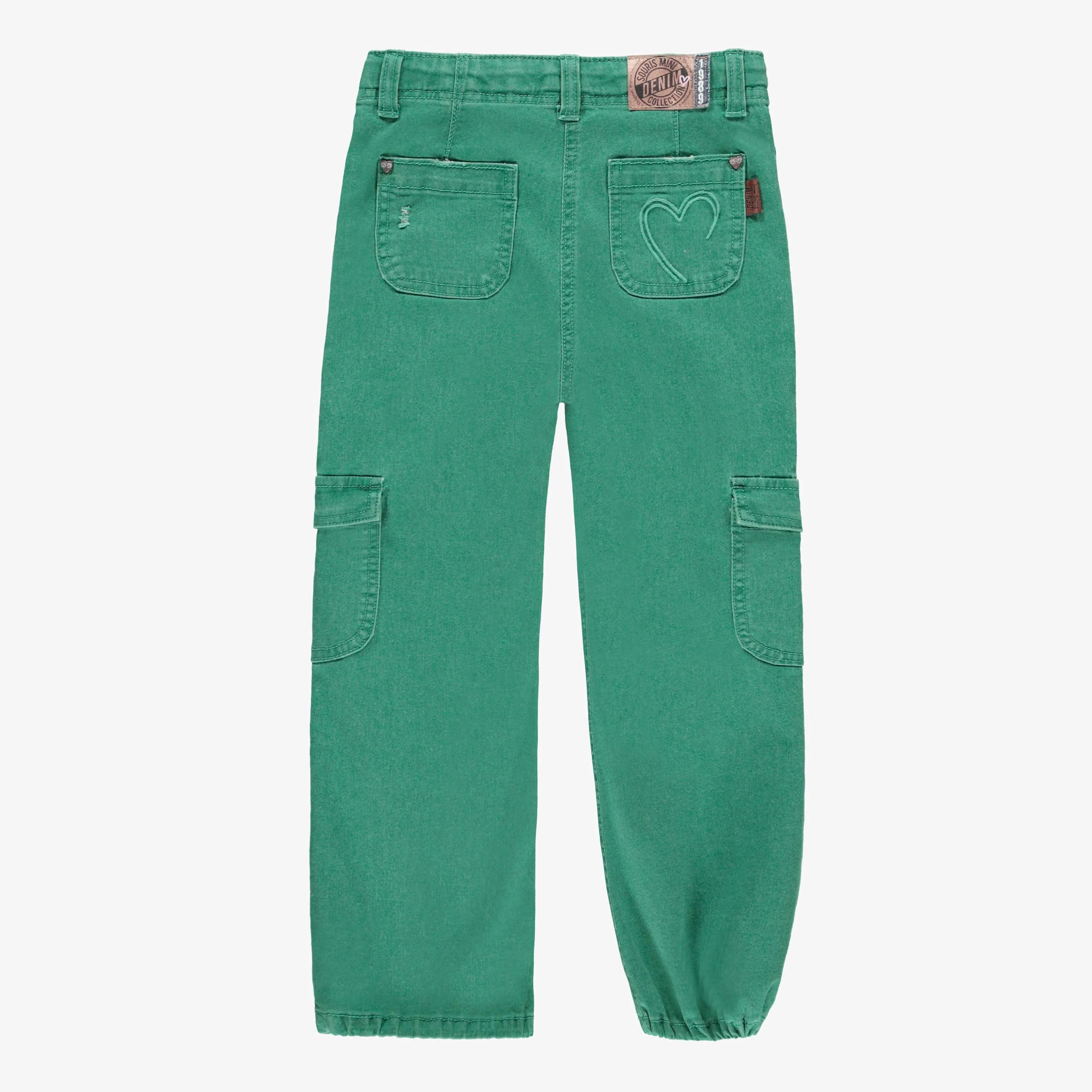 Pantalon en denim lyocell turquoise à poches cargo, enfant || Turquoise lyocell denim pants with cargo pockets, child