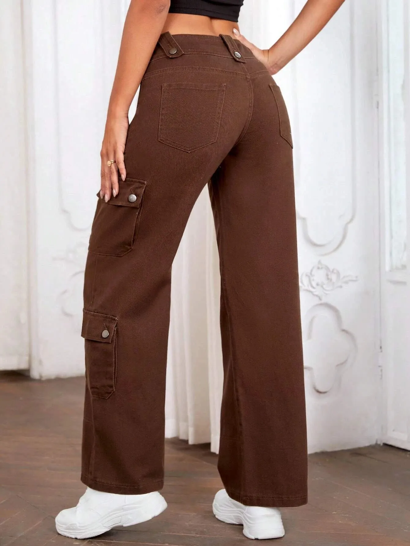 Plain Non-Stretch Flap Pocket Cargo Jeans