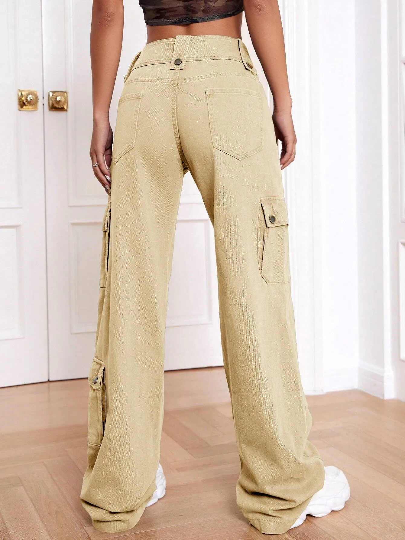 Plain Non-Stretch Flap Pocket Cargo Jeans