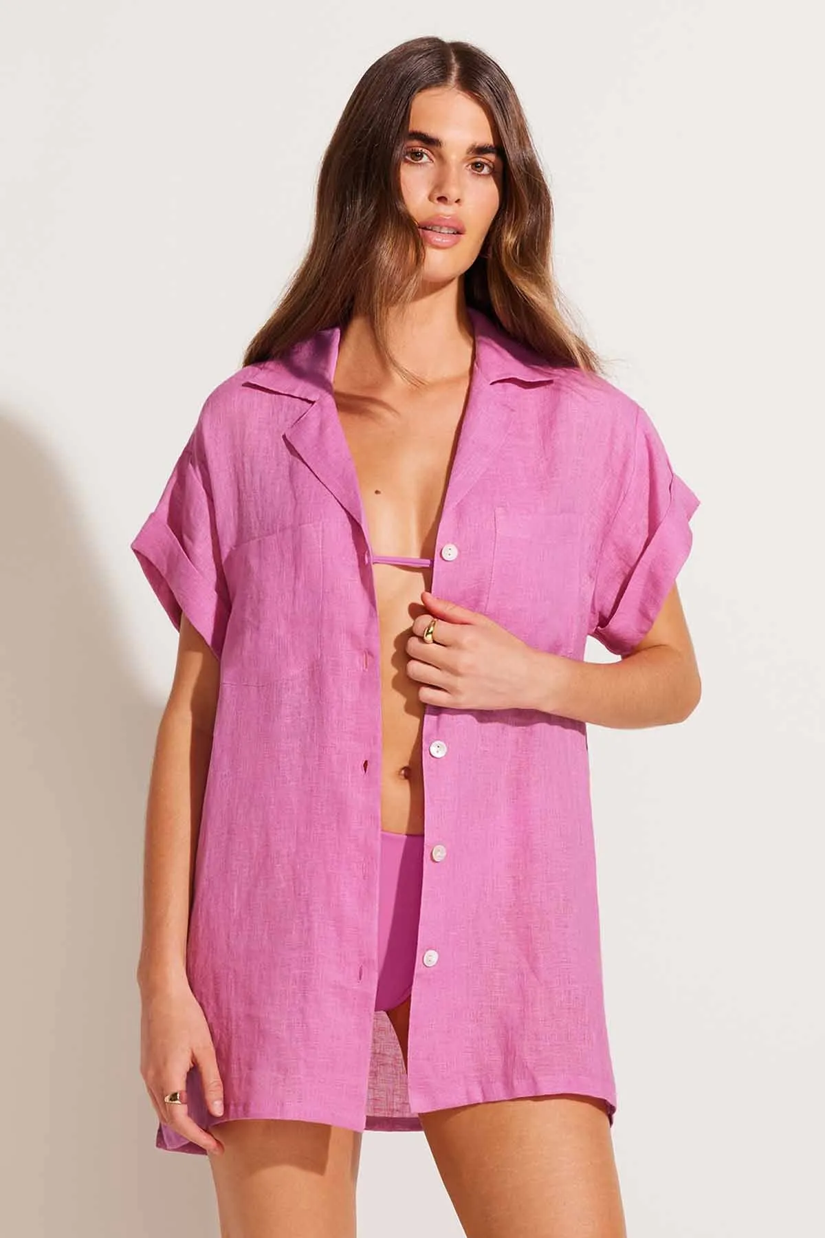 Playa Pocket Blouse - Bubblegum EcoLinen