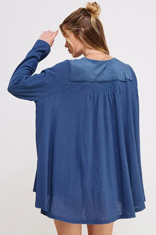 PLUS SIZE LONG SLV V-NECK OVERSIZED BUTTON DOWN TUNIC - online Exclusive