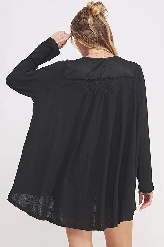 PLUS SIZE LONG SLV V-NECK OVERSIZED BUTTON DOWN TUNIC - online Exclusive