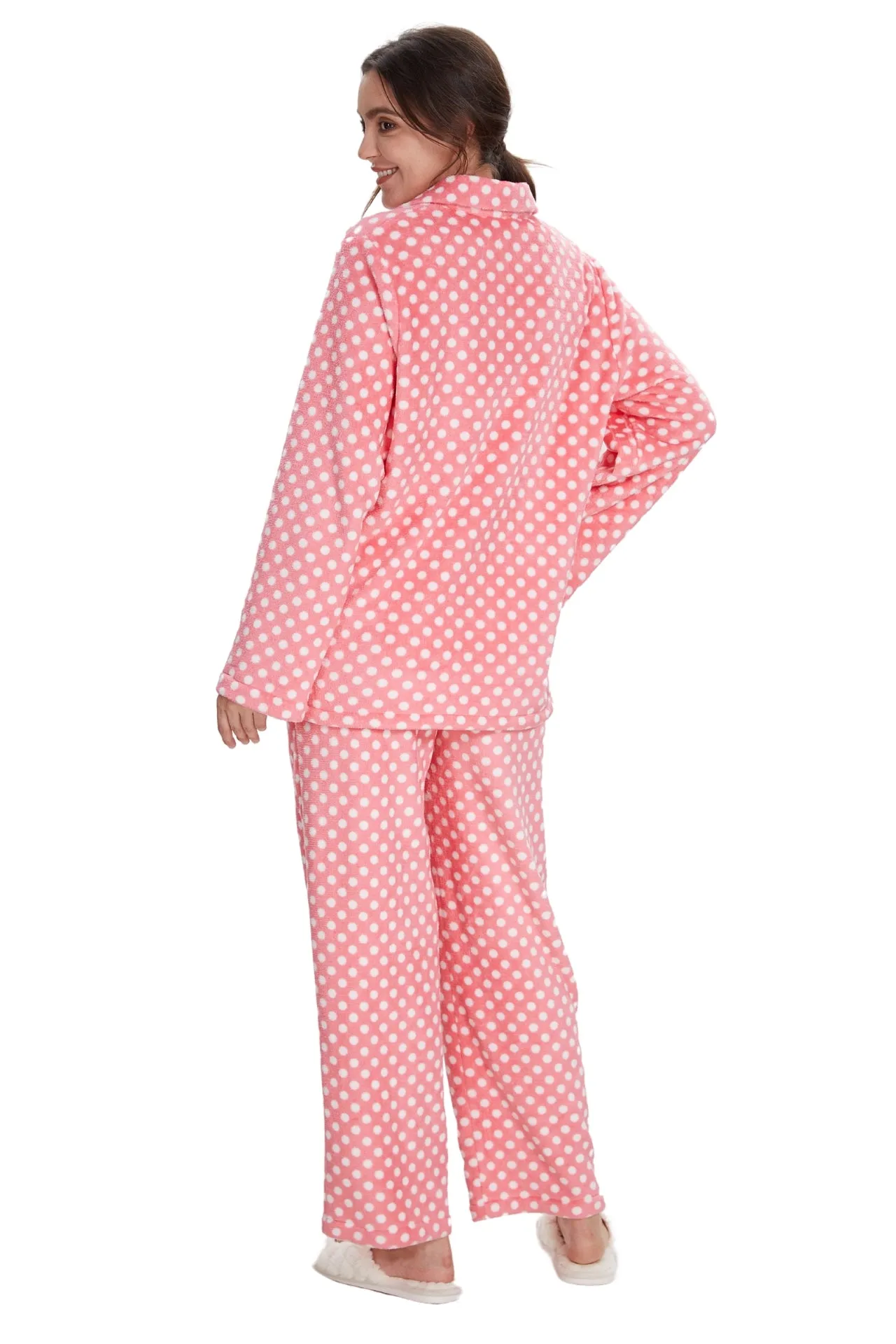 Plush Loungewear Pajama Set Dots Pattern