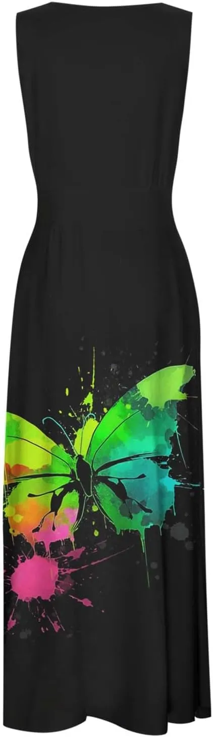 PTOLOCIF Women's Stripe Print Fashionable Casual Sleeveless Casual Pocket Print Dress Dresses Casual Fall