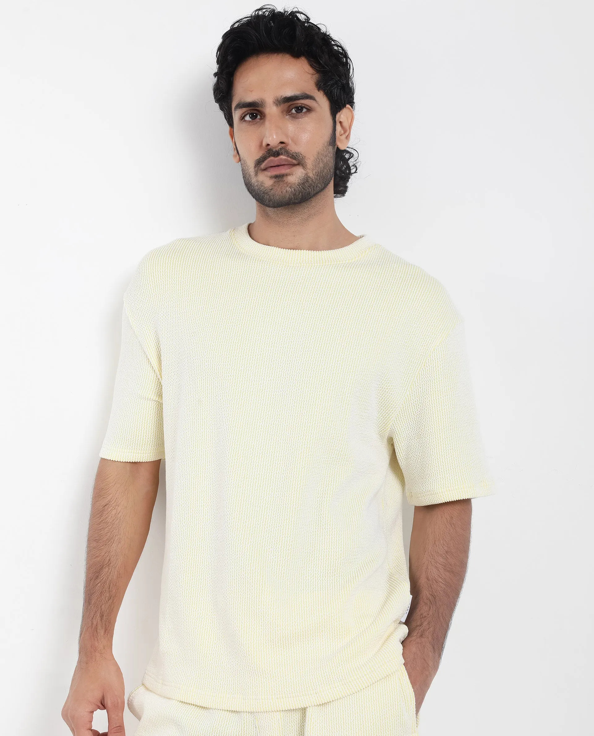 Rare Rabbit Men's Zavet-T Flouroscent Yellow Cotton Polyester Fabric Short Sleeves Crew Neck Oversized Fit T-Shirt