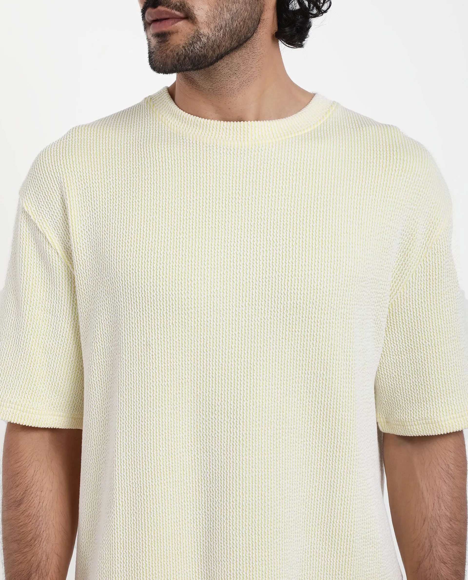 Rare Rabbit Men's Zavet-T Flouroscent Yellow Cotton Polyester Fabric Short Sleeves Crew Neck Oversized Fit T-Shirt