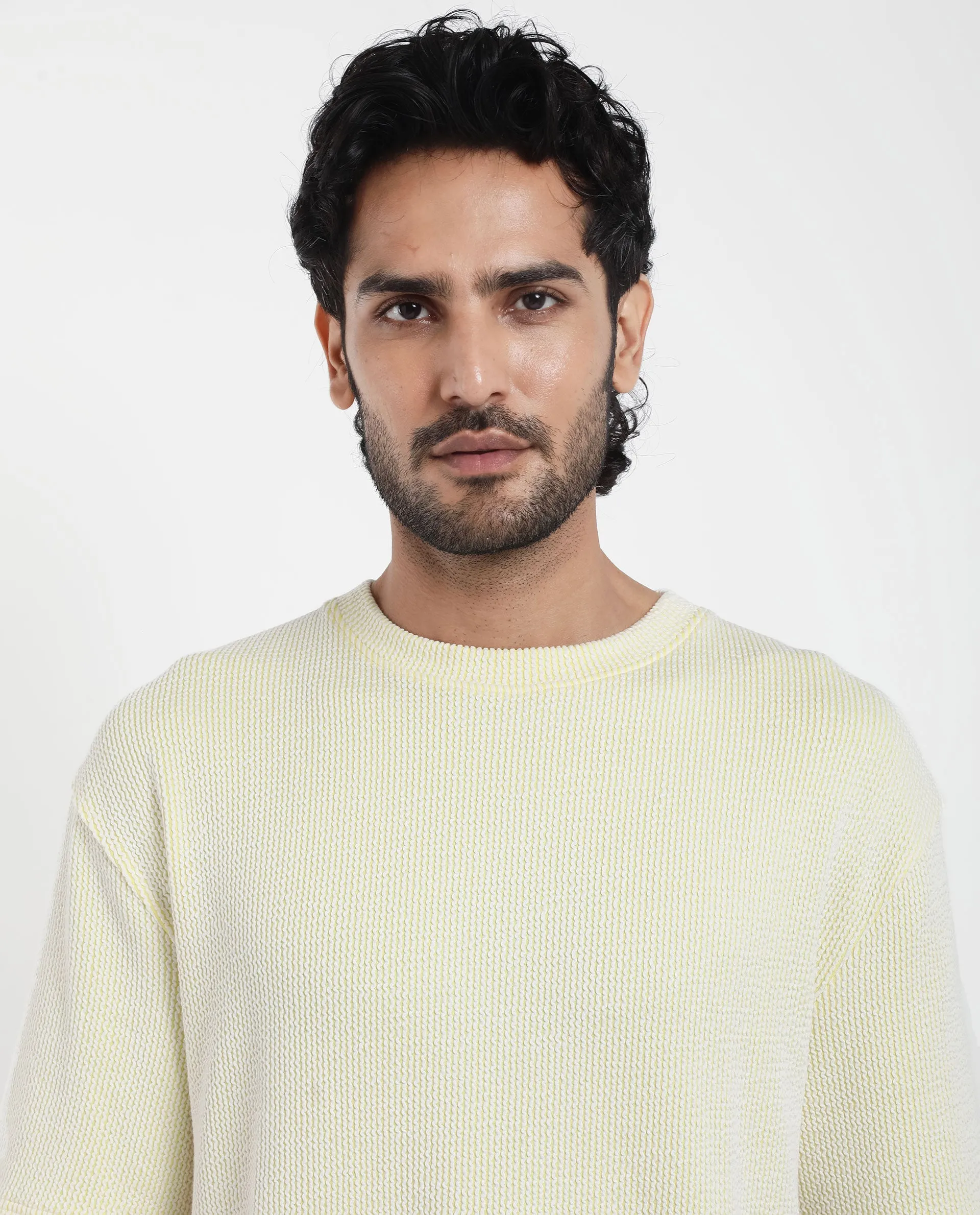 Rare Rabbit Men's Zavet-T Flouroscent Yellow Cotton Polyester Fabric Short Sleeves Crew Neck Oversized Fit T-Shirt