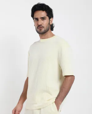 Rare Rabbit Men's Zavet-T Flouroscent Yellow Cotton Polyester Fabric Short Sleeves Crew Neck Oversized Fit T-Shirt