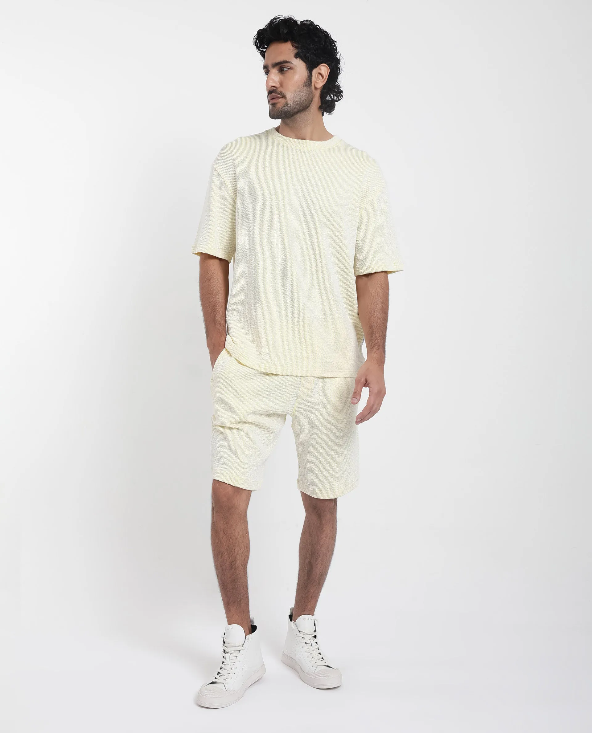 Rare Rabbit Men's Zavet-T Flouroscent Yellow Cotton Polyester Fabric Short Sleeves Crew Neck Oversized Fit T-Shirt