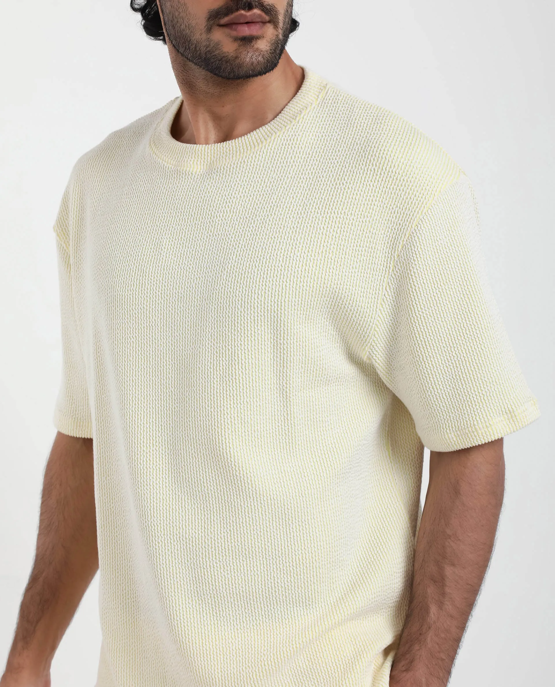 Rare Rabbit Men's Zavet-T Flouroscent Yellow Cotton Polyester Fabric Short Sleeves Crew Neck Oversized Fit T-Shirt