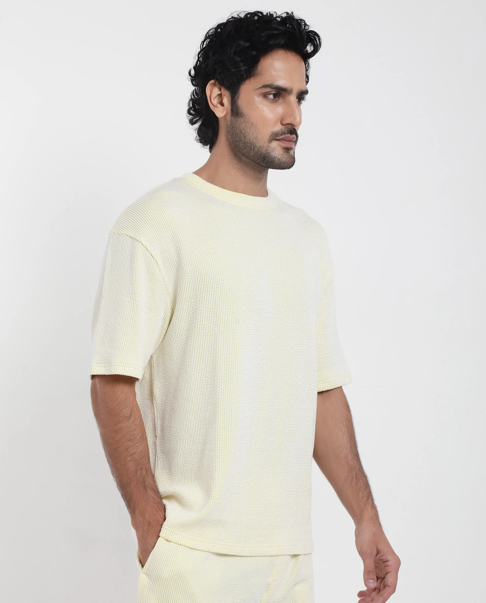 Rare Rabbit Men's Zavet-T Flouroscent Yellow Cotton Polyester Fabric Short Sleeves Crew Neck Oversized Fit T-Shirt