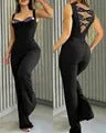 Sexy Summer Women's Red Camisole Jumpsuit Square Neck Backless LaceUp Straight Leg Jumpsuit Elegant Women Commuting Daily Outfit