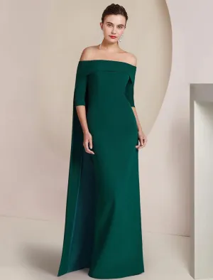 Sheath / Column Mother of the Bride Dress Formal Wedding Guest Elegant Strapless Floor Length Stretch Fabric Half Sleeve with Solid Color