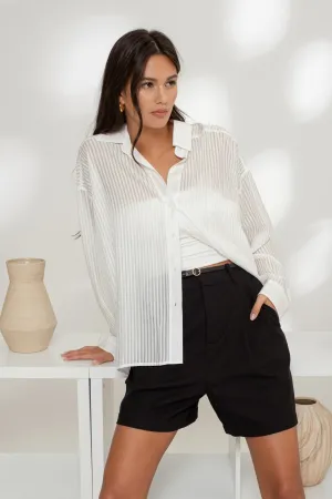 STRIPE SHEER OVERSIZED COLLARED BUTTON DOWN SHIRT
