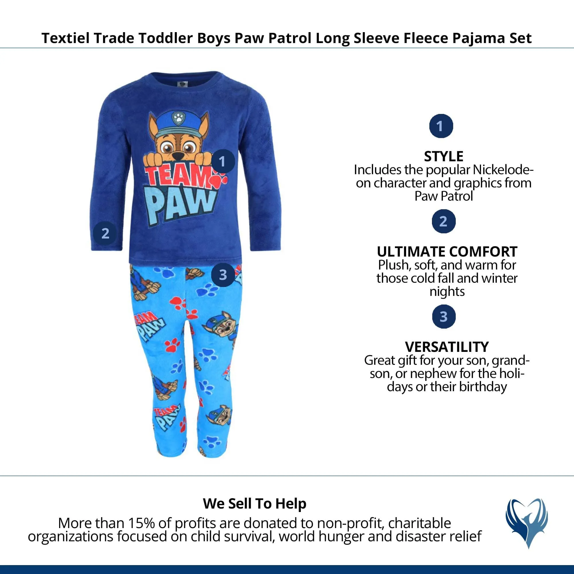 Textiel Trade Toddler Boys Paw Patrol Long Sleeve Fleece Pajama Set