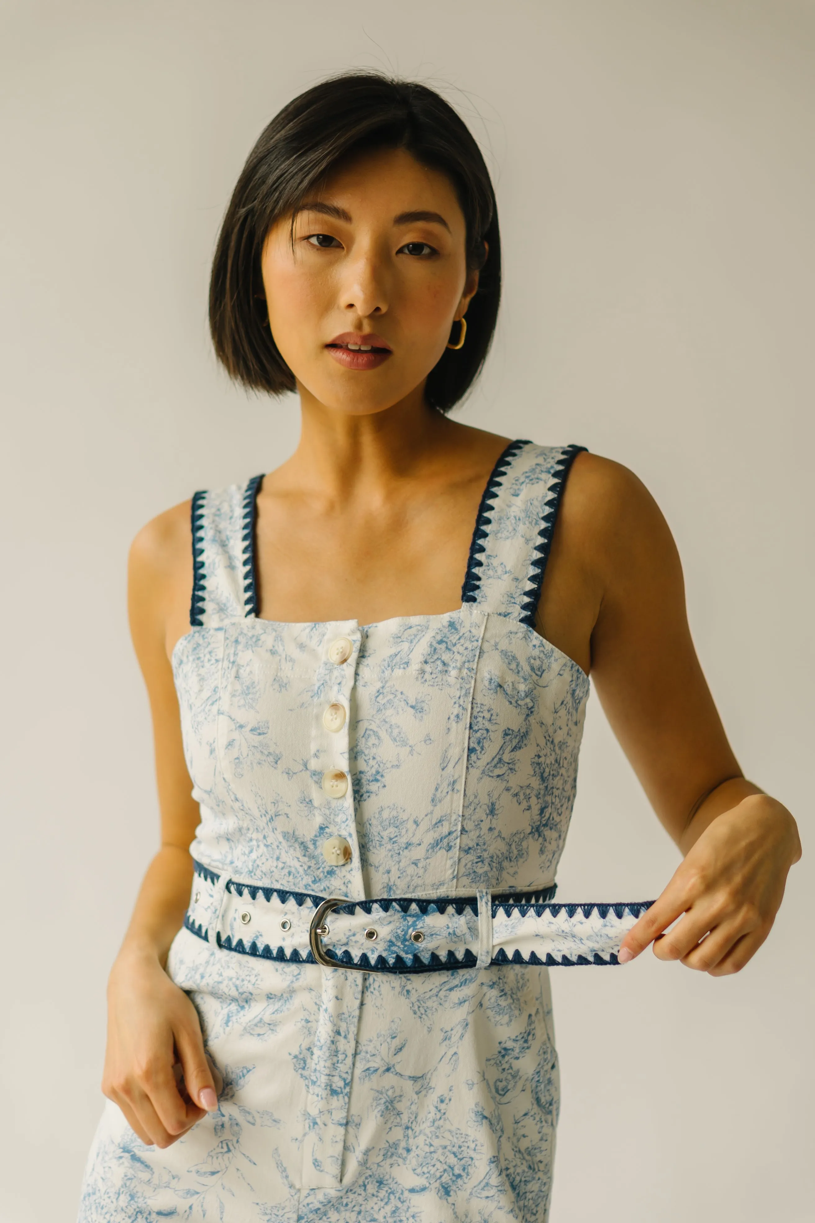 The Almada Belted Floral Jumpsuit in Ivory   Blue