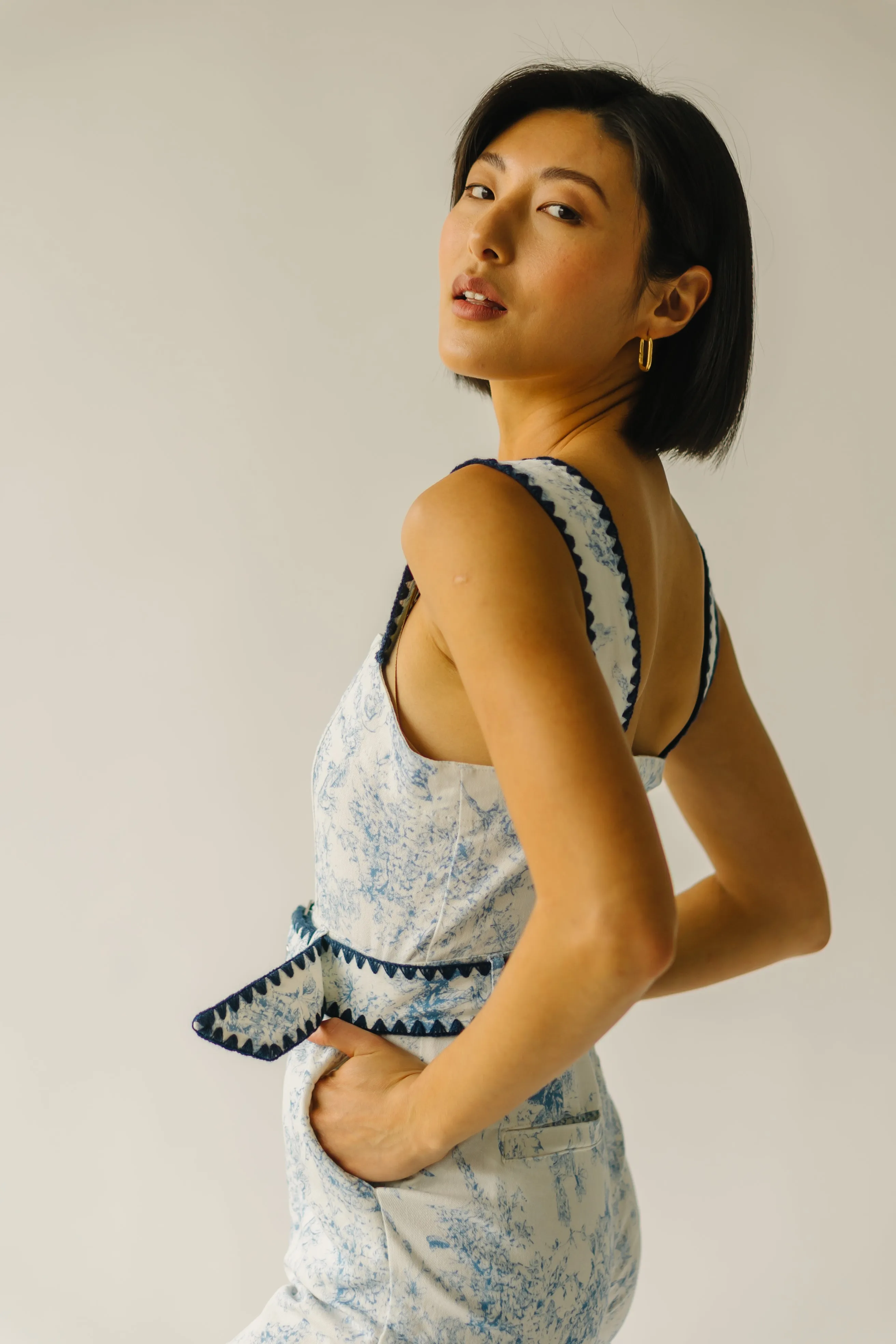 The Almada Belted Floral Jumpsuit in Ivory   Blue
