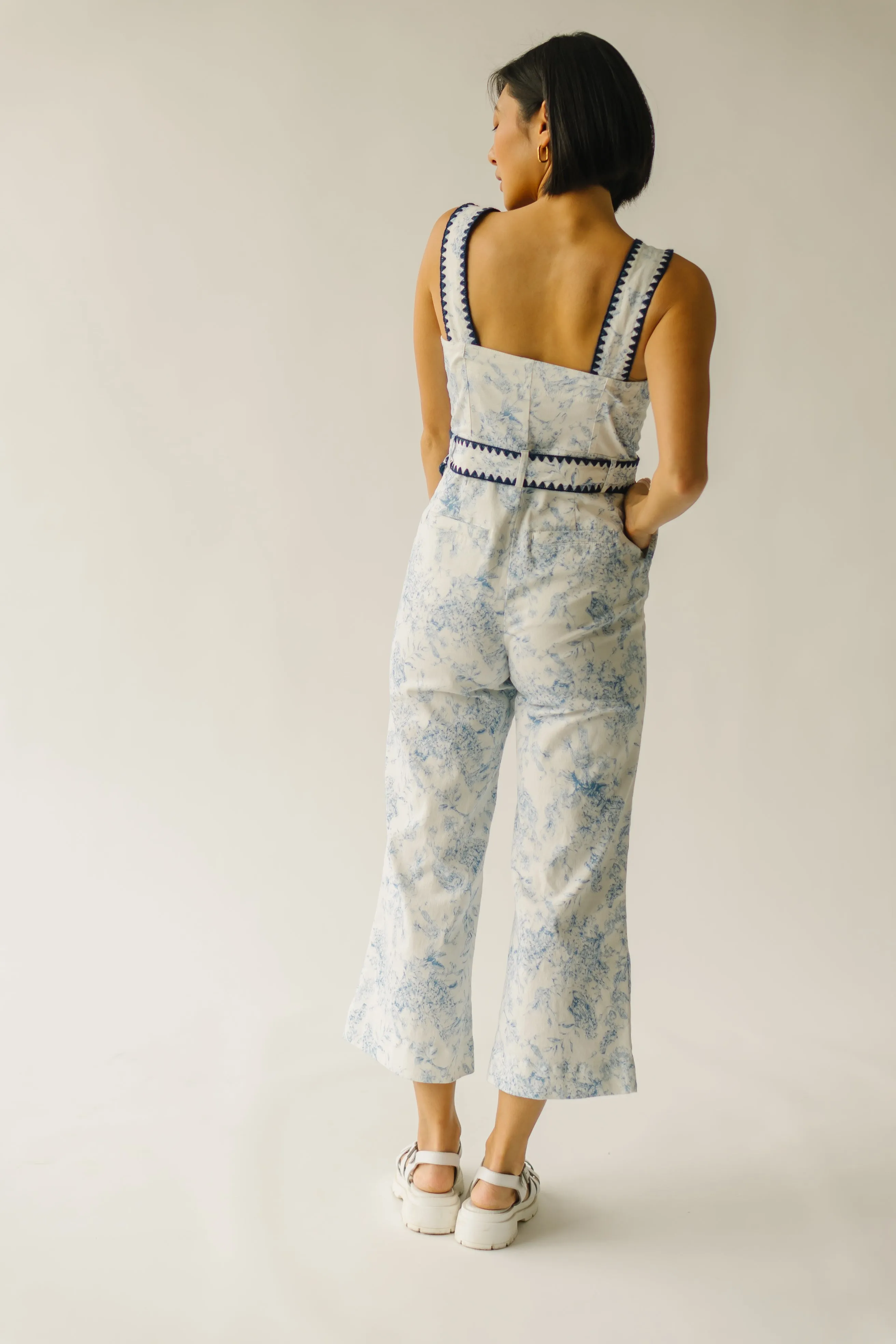 The Almada Belted Floral Jumpsuit in Ivory   Blue