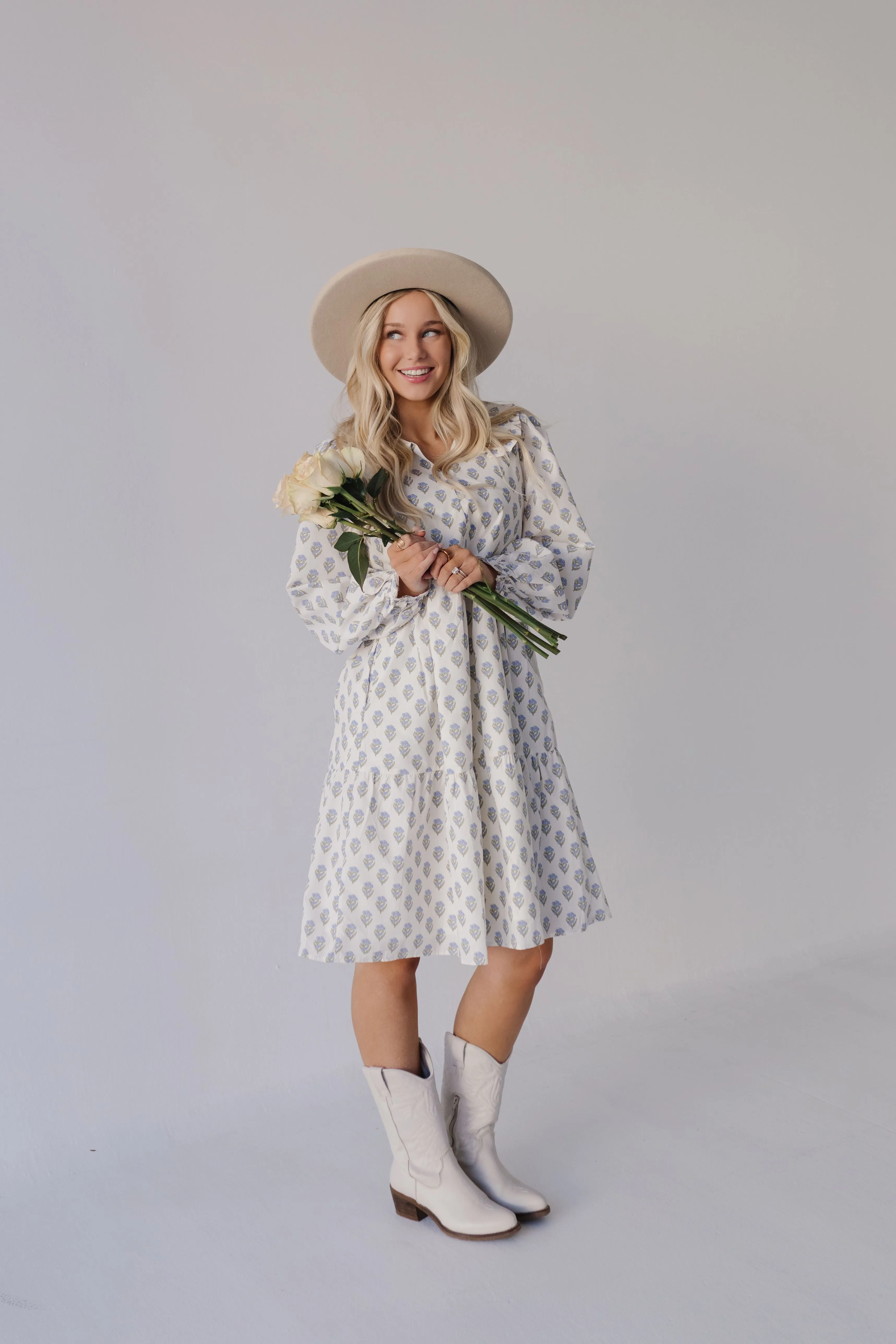 THE BROOKS FLORAL MIDI DRESS IN BLUE