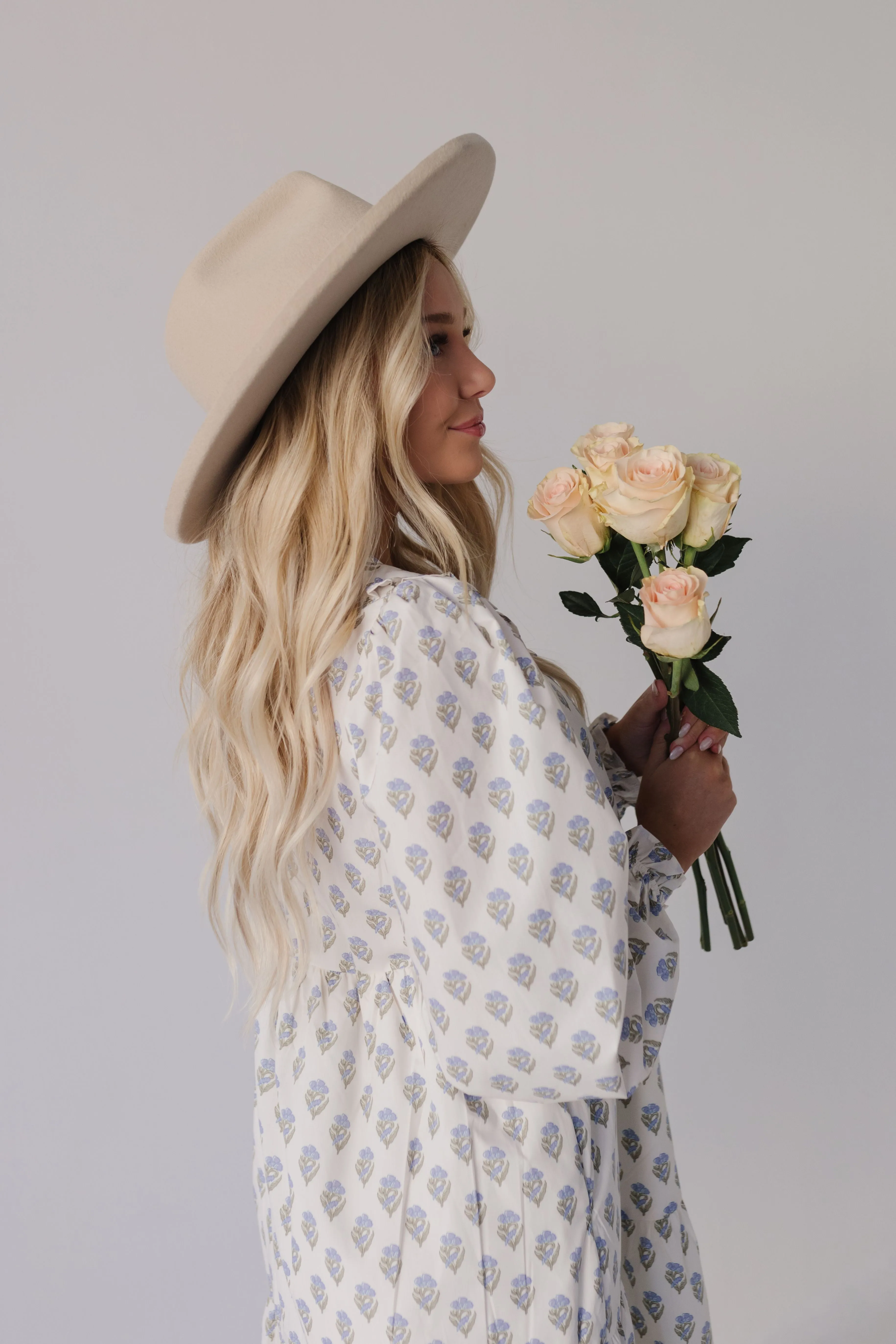 THE BROOKS FLORAL MIDI DRESS IN BLUE