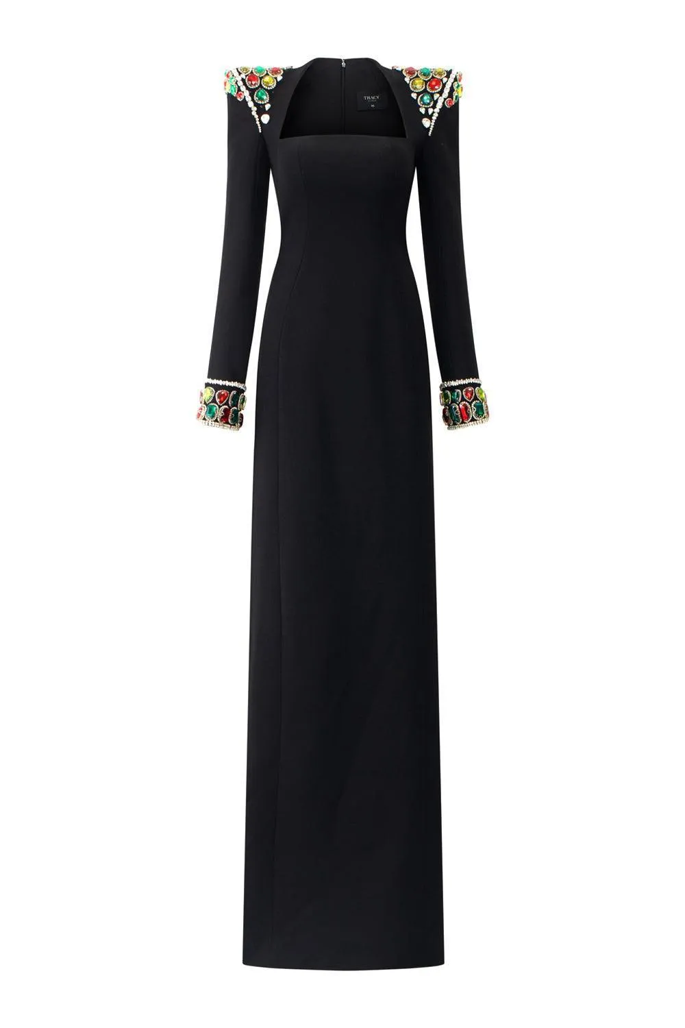 Venture Sheath Queen Anne Neck Velvet Floor Length Dress