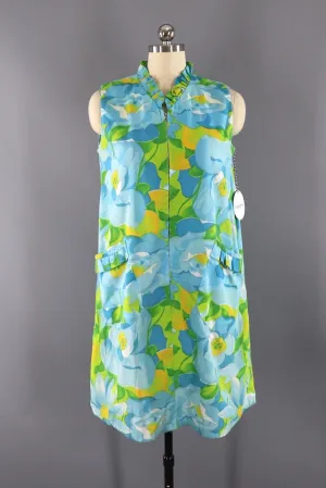 Vintage Aqua Blue Floral Sundress