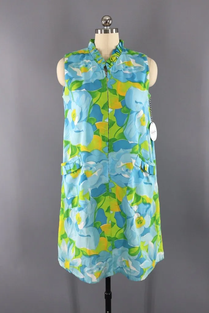 Vintage Aqua Blue Floral Sundress