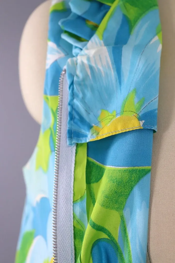 Vintage Aqua Blue Floral Sundress
