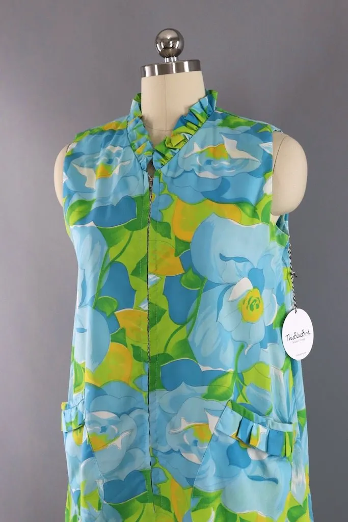 Vintage Aqua Blue Floral Sundress